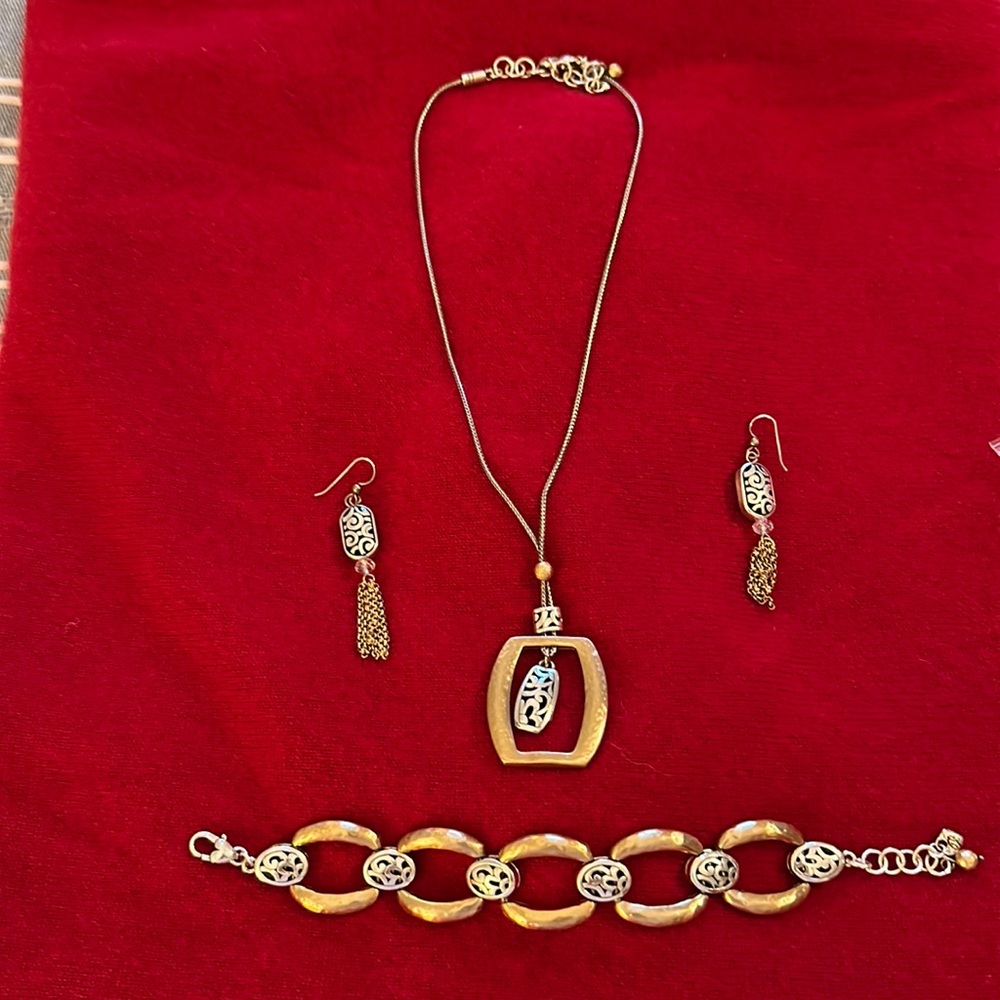 Brighton 3 piece set, 18 inch silver and gold necklace, bracelet, earrings
